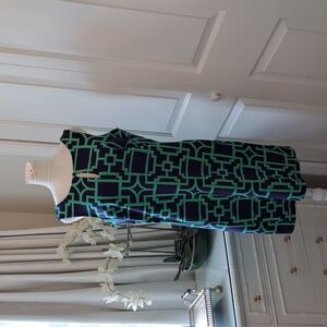 NWT Tori Richard Womens Maze-Dawna Navy/Green Geometric Print Shift Dress S-8